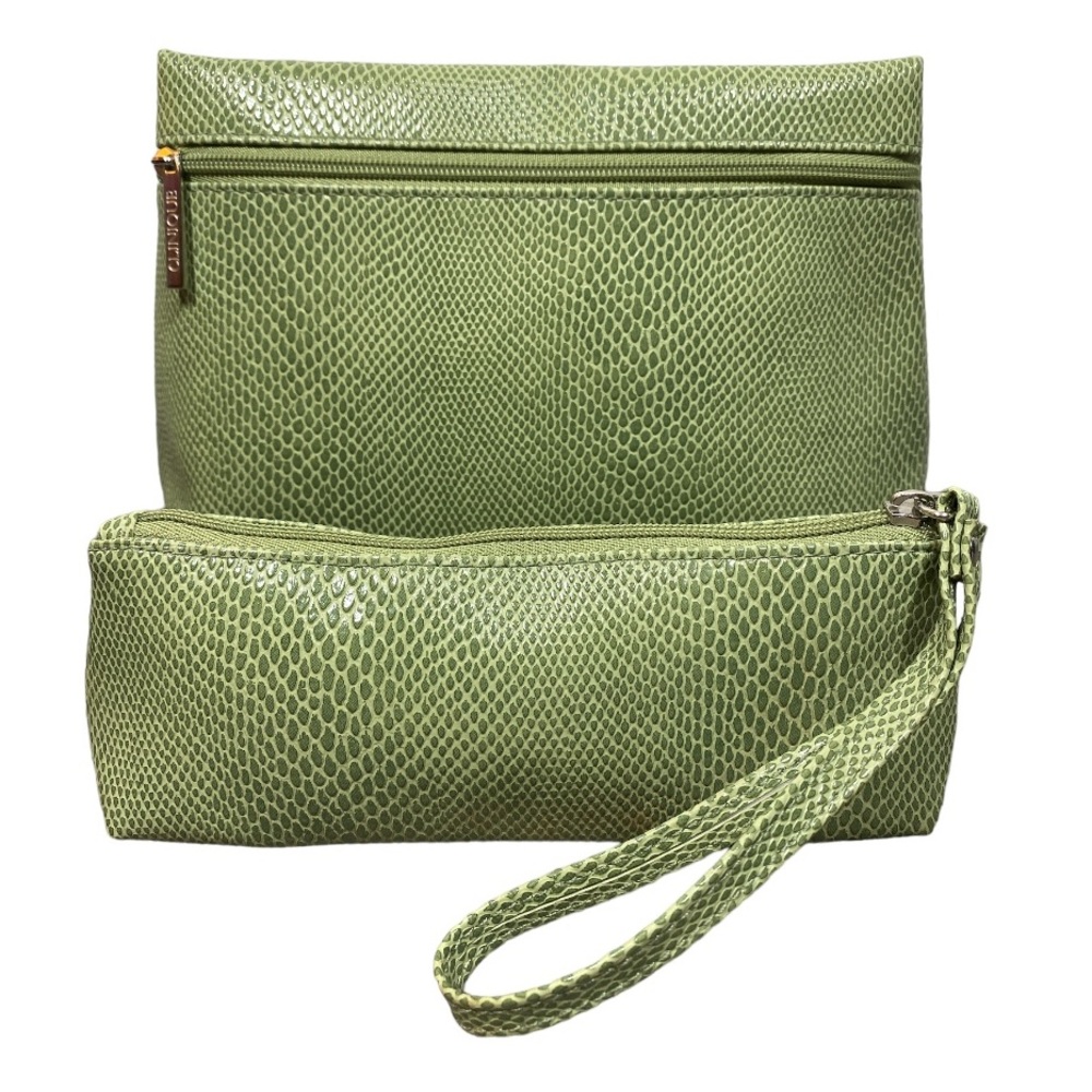 CLINIQUE Faux Snakeskin Cosmetic Bag Set (2) in New Spring Green